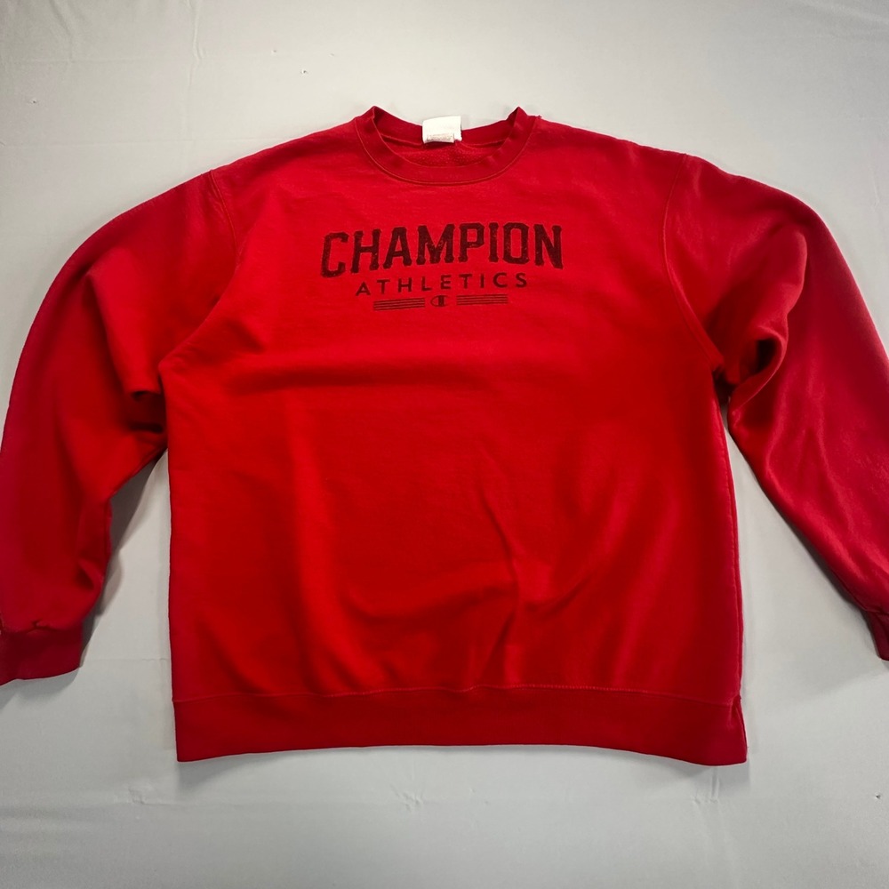 Champion Eco Authentic Mens Crewneck Sweatshirt Red Large Athletics Graphic